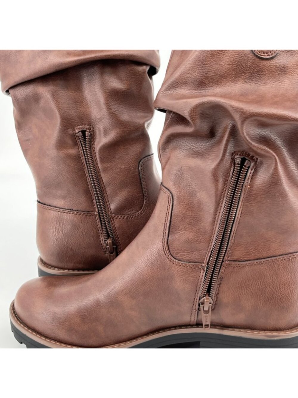 Sun + Stone Nelliee Mid-Calf Boots Brown Size 9 M Faux Leather Zipper Lug Sole - Picture 8 of 11